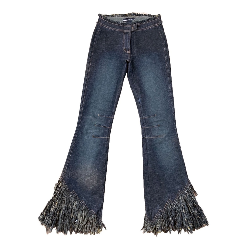 Bebe 90's Early 2000's Y2k Vintage Women's Contrast Stitch Fringe Flare Jeans 26